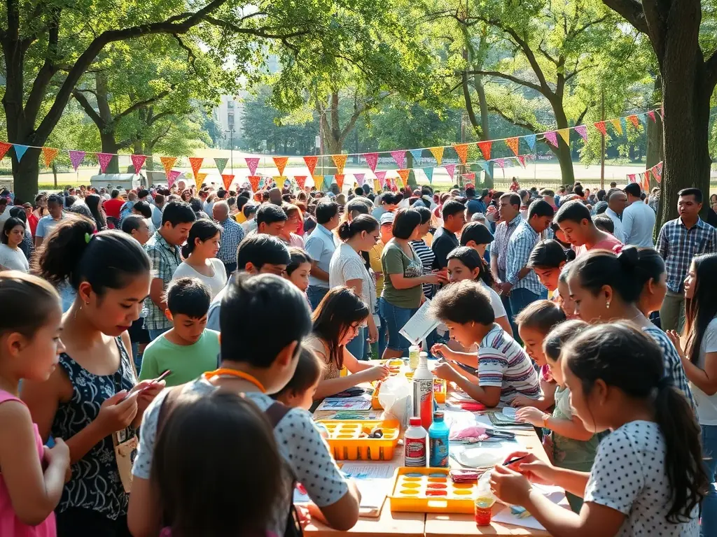 A joyful image of community members participating in a recreational event organized by AMICALE LAIQUE, emphasizing community engagement and social interaction.